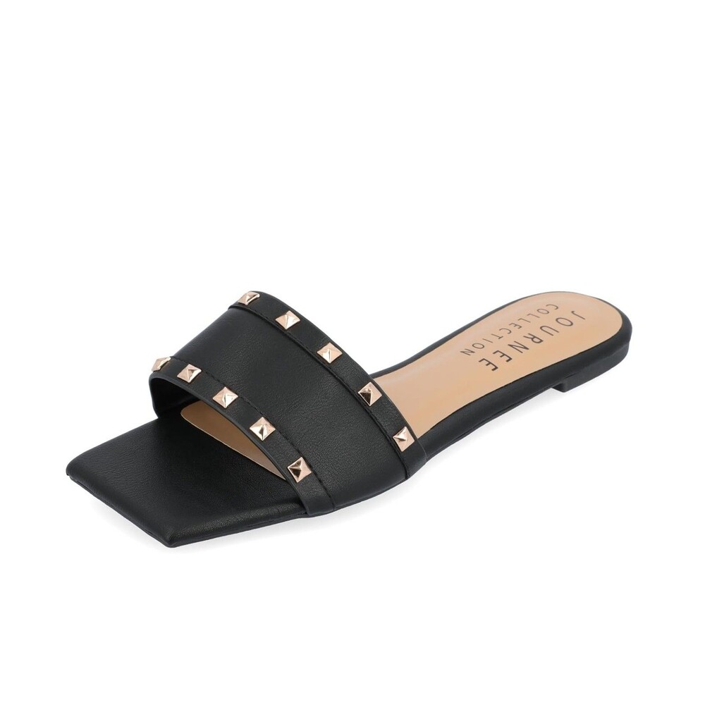 Journee Collection Womens 6 M Black Studded Treena Slip On Flat Sandals NIB GP2